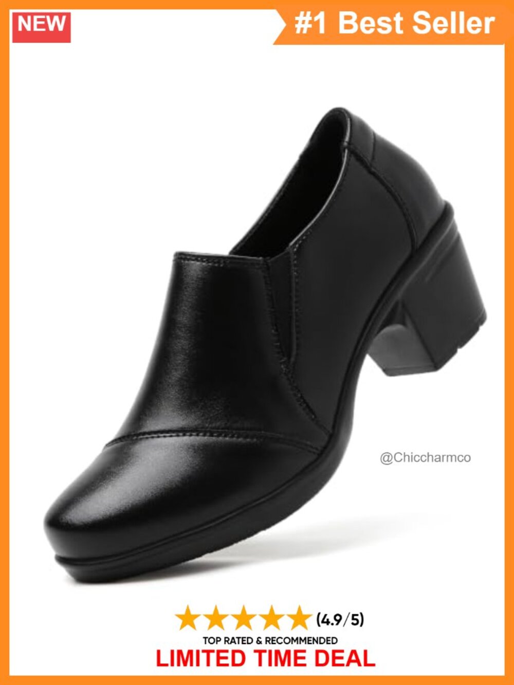 Women's Faux Leather Block Heel Loafers Comfortable Slip-On Work Shoes